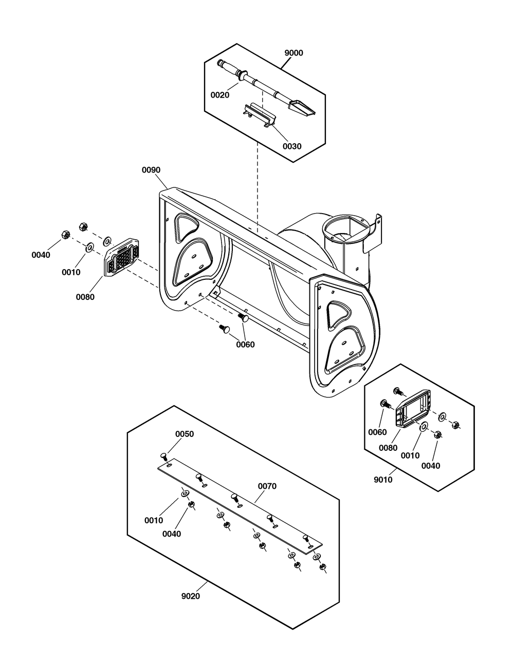Auger Housing Group Diagram and Parts List for 1697331-00-S1228 2020 Briggs and Stratton Snow Blower